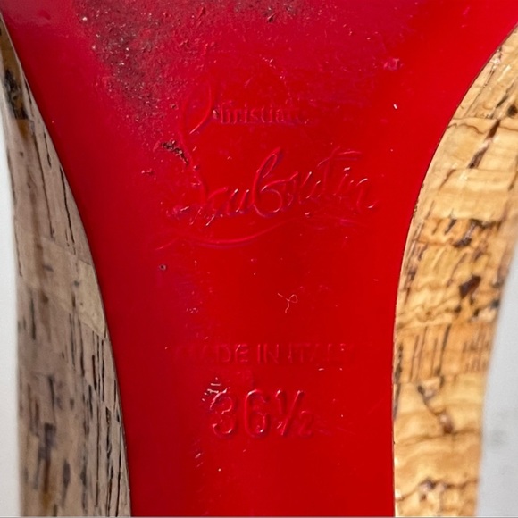 Christian Louboutin Skinny Cork Peep Toe Wedge Heels In Size 36 1/2 - Picture 10 of 12